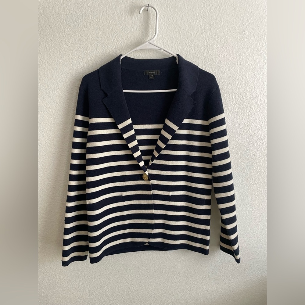 J. Crew Navy and White Striped Blazer
